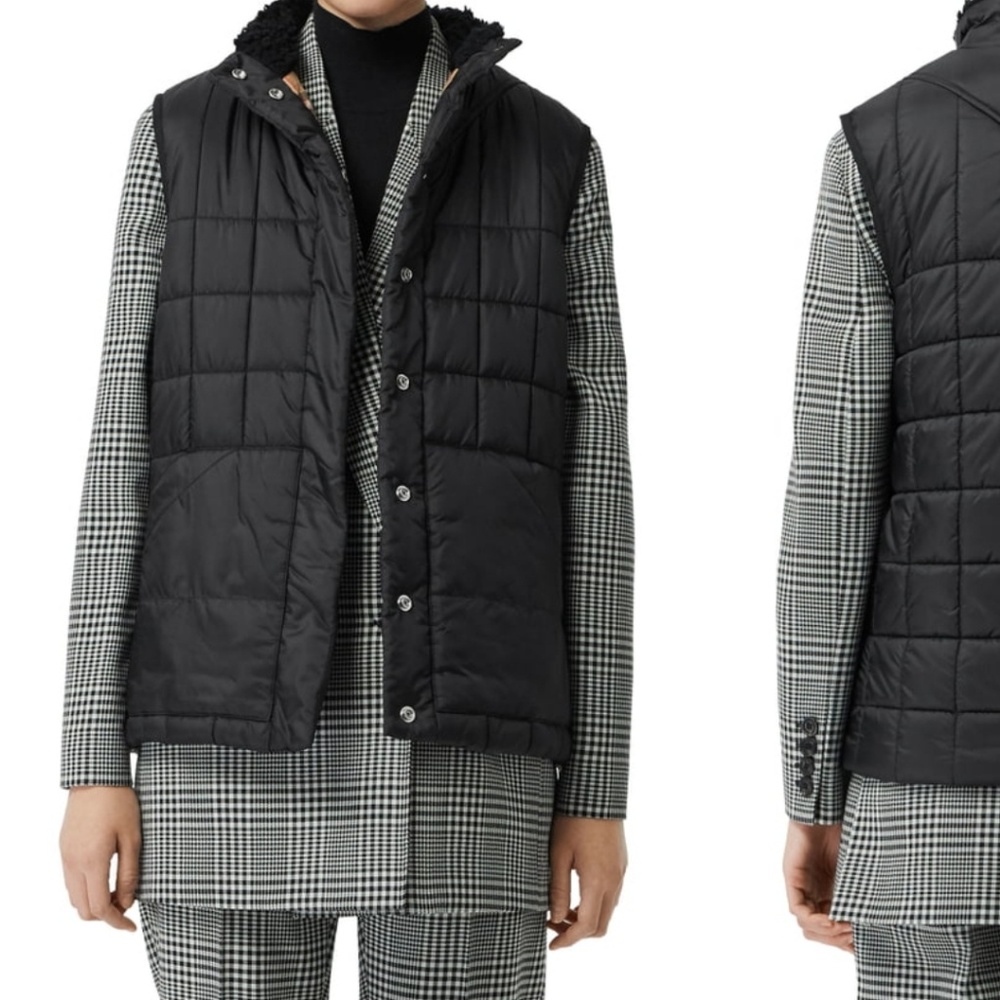 Burberry Leintune Faux Shearling Trim Quilted Vest